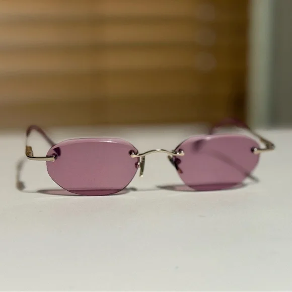 Fossil Pink Rimless Sunglasses | Y2K Vintage Vibe | Designer Shades - Picture 4 of 10